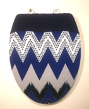 redecorate bathroom idea black and blue chevron zigzags toilet seat lid cover