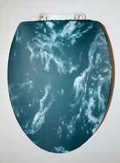 Teal Cyan and white toilet seat lid cover