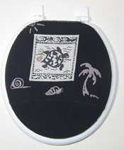 black toilet seat lid cover with turtle and palm tree