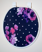 flowers and spots dots bathroom decorating idea purple blue toilet seat lid cover