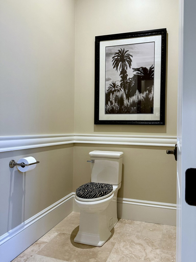 mbs palm tree loo with black and white striped toilet seat lid cover