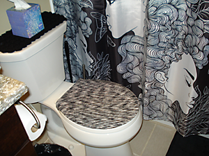 black and white toilet seat lid cover by black and white shower curtain