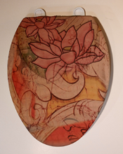 orange stained glass like bathroom toilet seat lid cover
