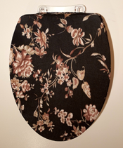 redecorate bathroom idea black and brown floral toilet seat lid cover