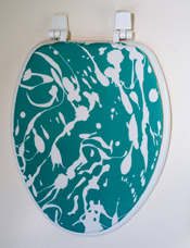 turquoise painterly bathroom decorating idea  toilet seat lid cover